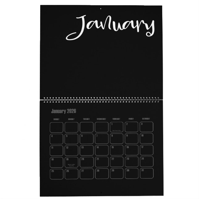 Modern Black and White Filled Calendar (Jan 2026)