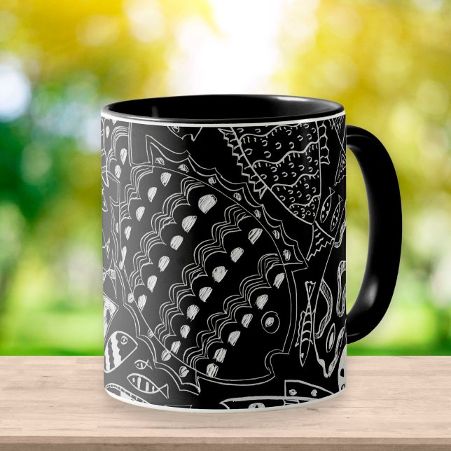 Modern Black And White Fish Pattern  Mug (Creator Uploaded)