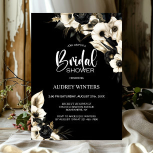 Modern Black and White Floral Bridal Shower Invitation