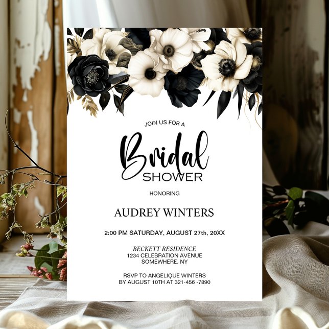 Modern Black and White Floral Bridal Shower Invitation (Creator Uploaded)