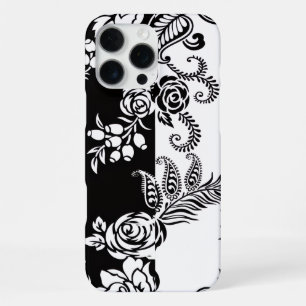 Modern Black and White Floral iPhone 16 Pro Max Ca Case