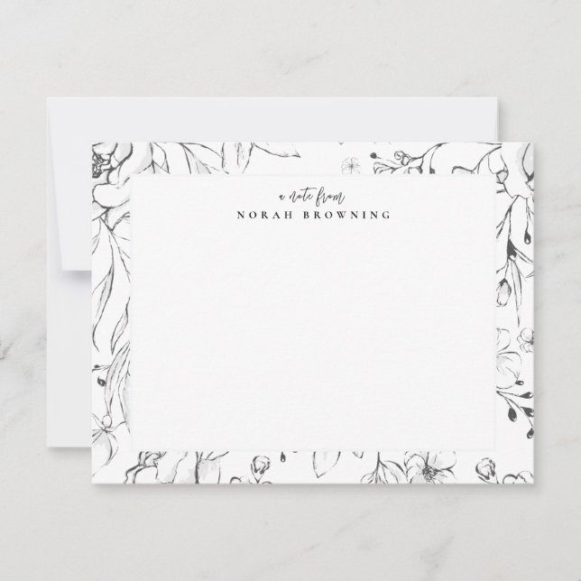 Modern Black and White Floral Personalised Script Card (Front)