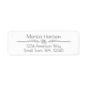 Modern Black and White Floral Return Address Label