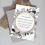 Modern Black and White Floral Vow Renewal Invitation<br><div class="desc">Black and white watercolor florals of hydrangeas,  eucalyptus and peonies with faux gold circular border (optional). All text is customisable,  as well as the backer pattern. Also available as a wedding invitation.</div>