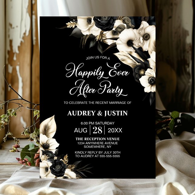 Modern Black and White Floral Wedding After Party Invitation (Creator Uploaded)