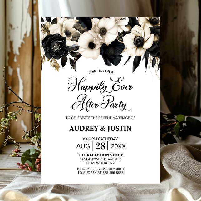 Modern Black and White Floral Wedding After Party Invitation (Creator Uploaded)