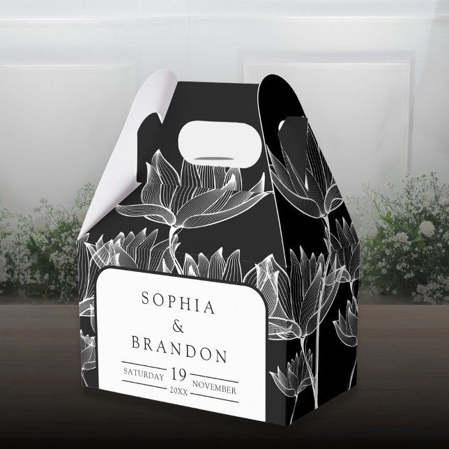 Modern Black And White Floral Wedding Favour Box (Modern Black And White Floral Wedding Favor Boxes)
