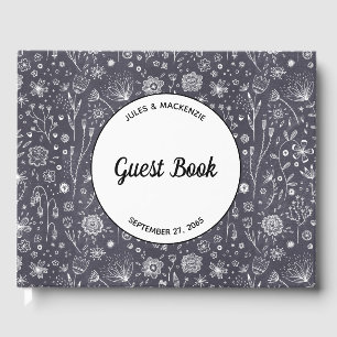 Modern Black and White Floral Wedding Guest Book