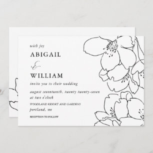 Modern Black and White Floral Wedding Invitation
