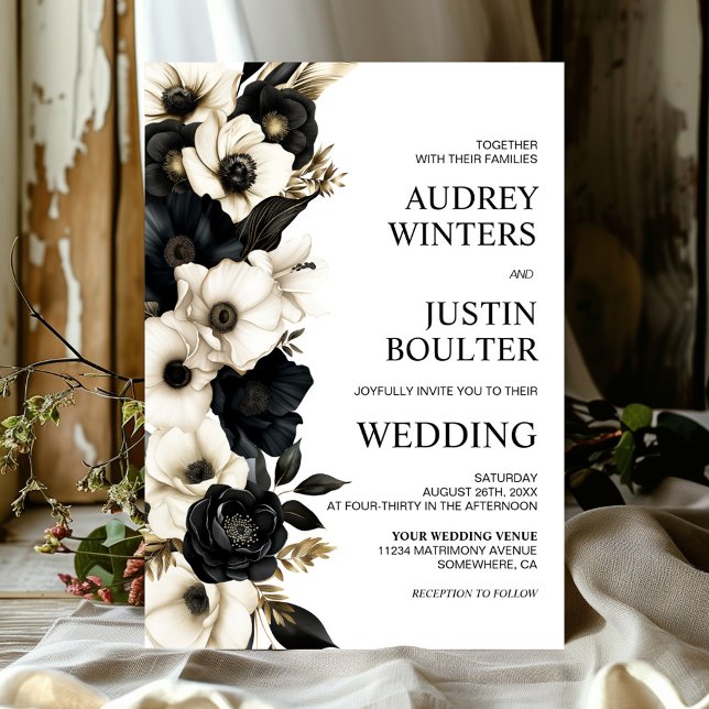 Modern Black and White Floral Wedding Invitation (Creator Uploaded)