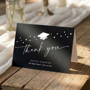 Modern Black and White Folded Graduation Thank You Card