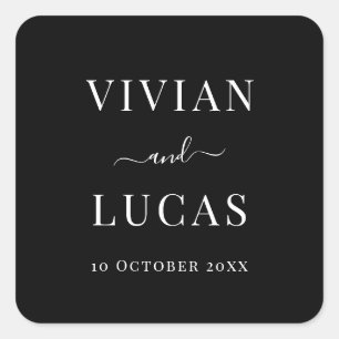 Modern Black and White Formal Minimal Wedding Square Sticker