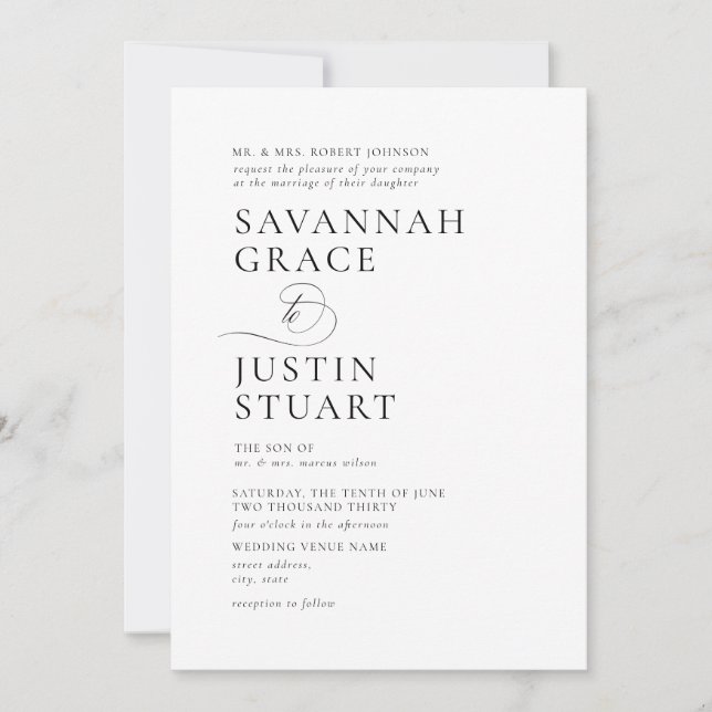 Modern Black and White Formal Wedding Invitation (Front)