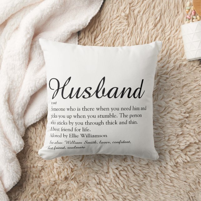Modern Black and White Fun Husband Definition  Cushion (Blanket)