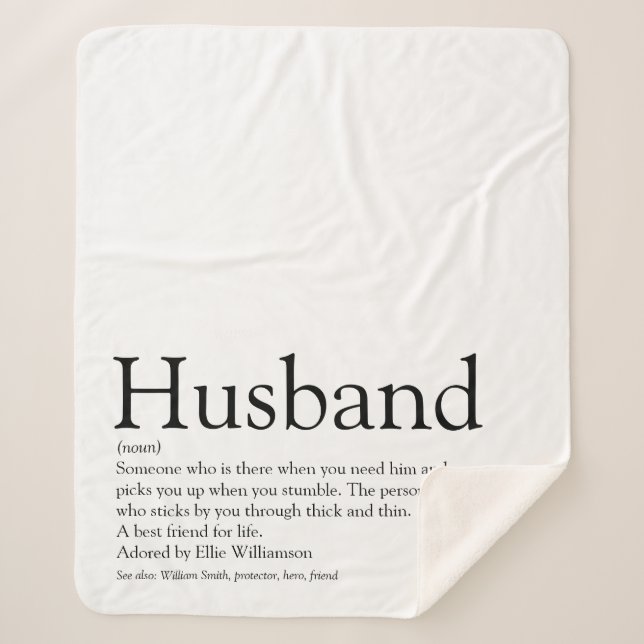 Modern Black and White Fun Husband Definition Sherpa Blanket (Front)