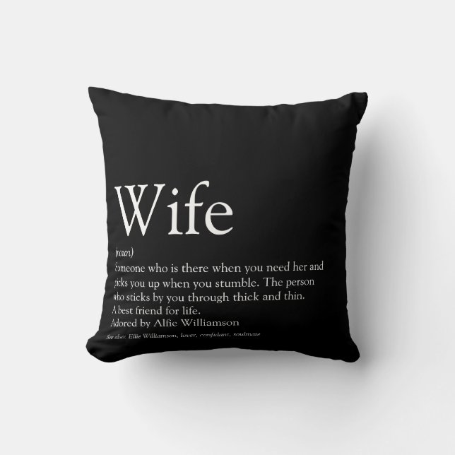 Modern Black and White Fun Wife Definition  Cushion (Front)