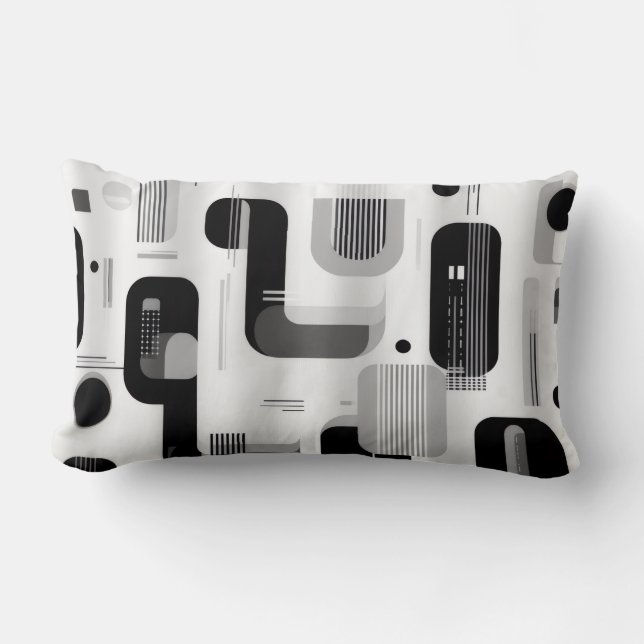Modern Black and White Geometric Abstract Lumbar Cushion (Front)