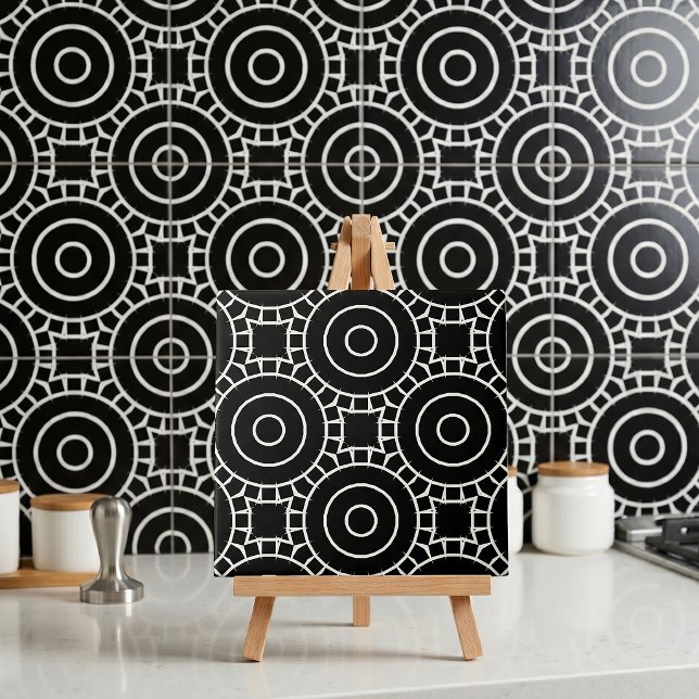 Modern Black and White Geometric Circle Pattern Ceramic Tile (Creator Uploaded)