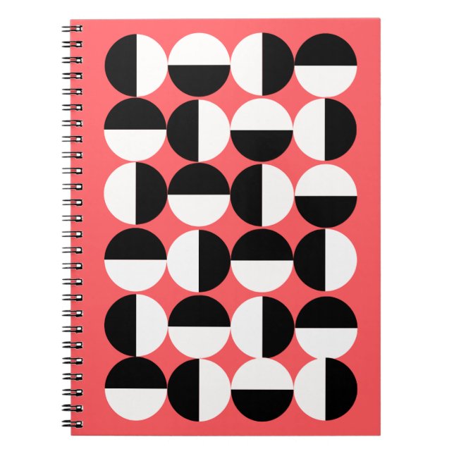 Modern Black and White Geometric Circles Notebook (Front)