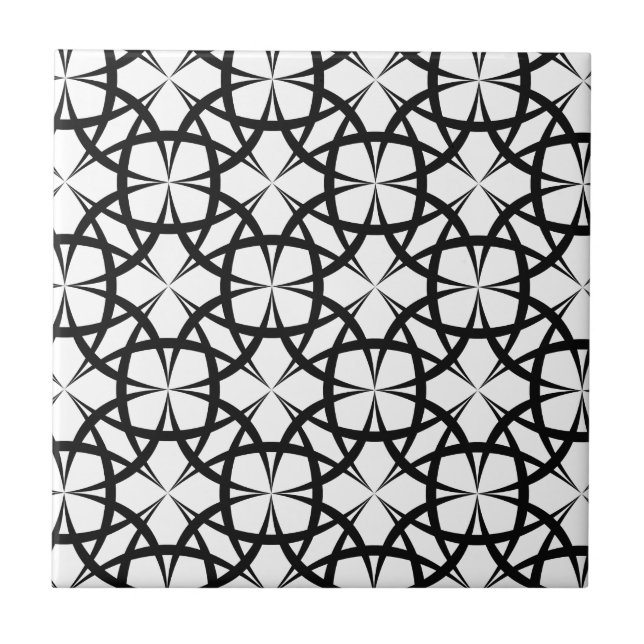 Modern Black and white geometric floral Ceramic Tile (Front)