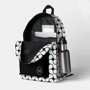 Modern Black and White Geometric Monogram  Printed Backpack