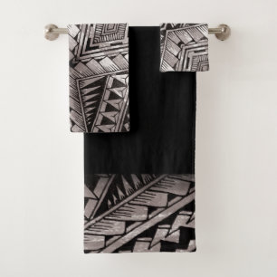 Modern Black and White Geometric Tribal Pattern Bath Towel Set