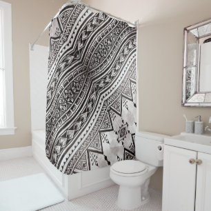 Modern Black and White Geometric Tribal Pattern Shower Curtain