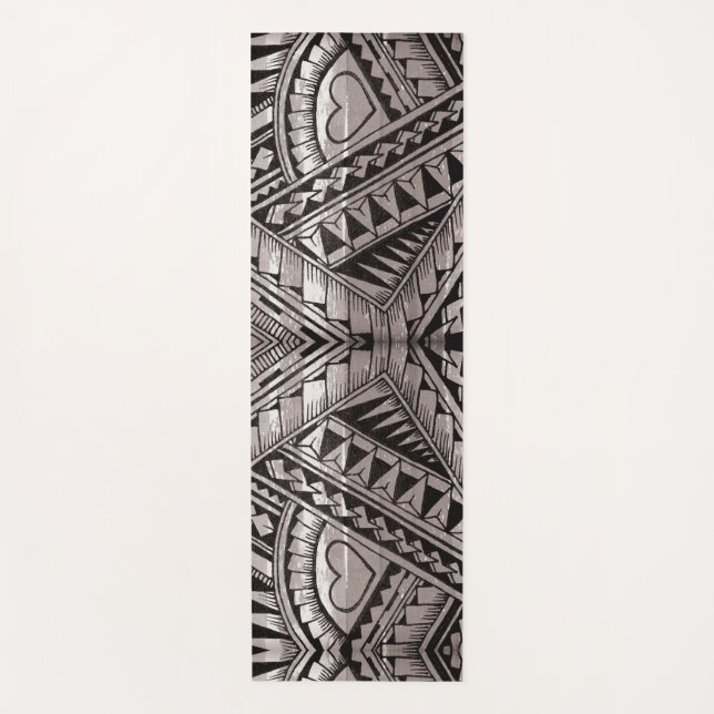 Modern Black and White Geometric Tribal Pattern Yoga Mat (Front)