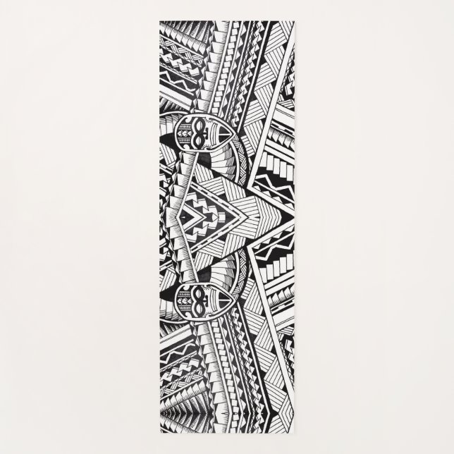 Modern Black and White Geometric Tribal Pattern Yoga Mat (Front)