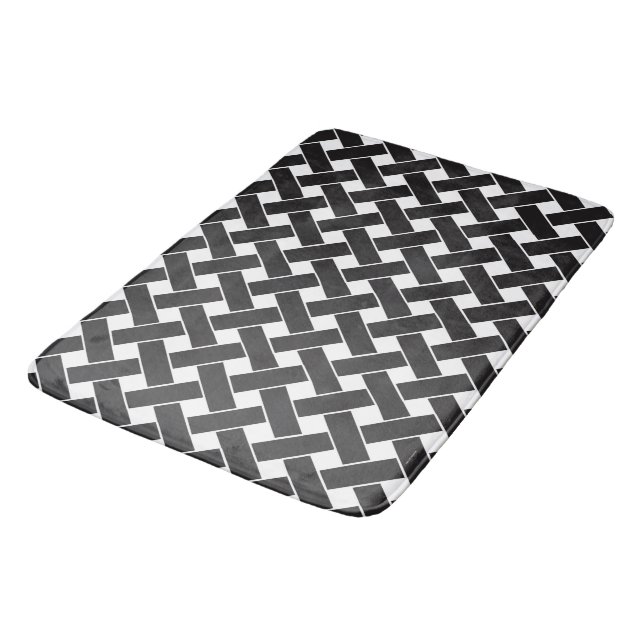 Modern Black and White Geometric Weave Pattern Bath Mat (Angled)