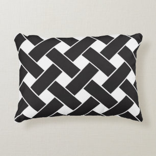 Modern Black and White Geometric Weave Pattern Decorative Cushion