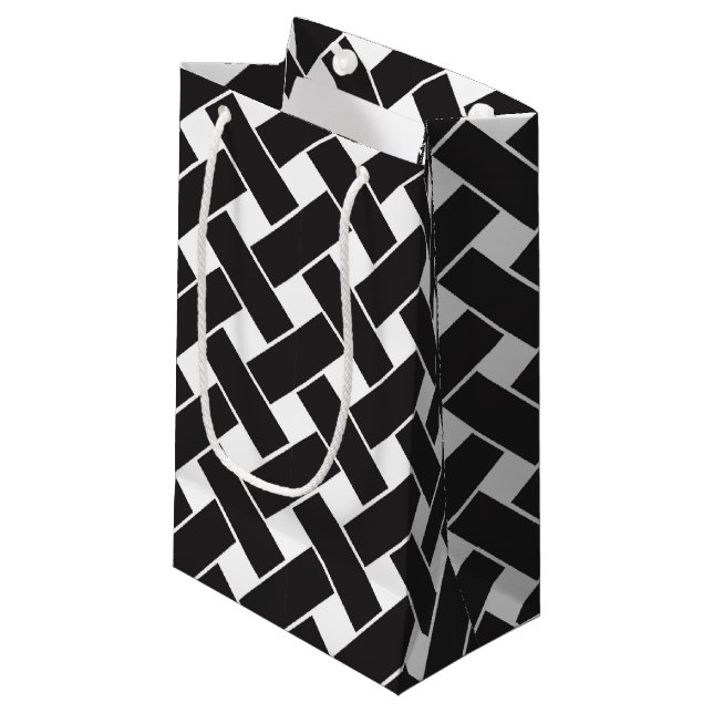 Modern Black and White Geometric Weave Pattern Small Gift Bag (Front Angled)