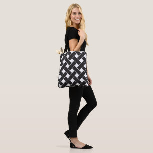 Modern Black and White Geometric Weave Pattern Tote Bag