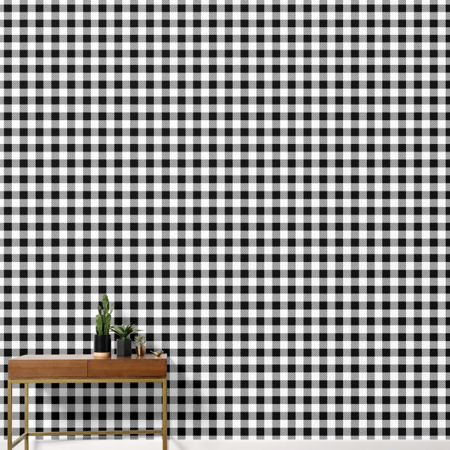 Modern Black And White Gingham Checks  Wallpaper (Hallway)