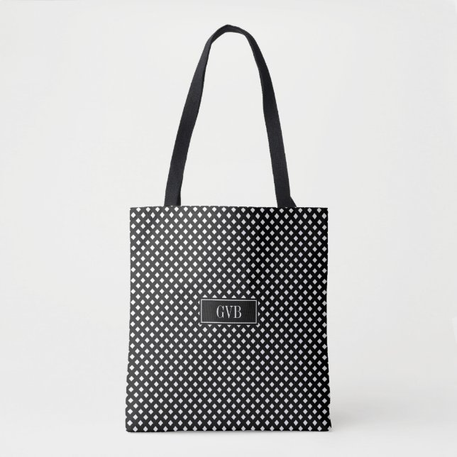 Modern Black and White Gingham Shoulder Tote (Front)