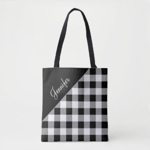 Modern Black And White Gingham Tote Bag