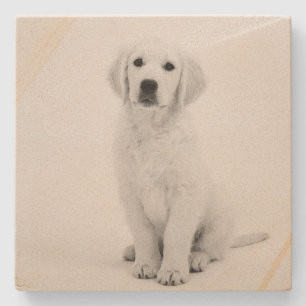 Modern black and white Golden Retriever Stone Coaster