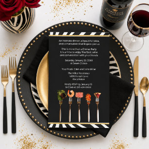 Modern Black and White Gourmet Food & Wine Dinner Invitation