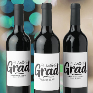 Modern Black And White Grad Hand Lettered Script Wine Label