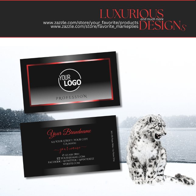 Modern Black and White Gradient Red Frame Add Logo Business Card (Creator Uploaded)