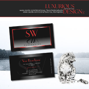 Modern Black and White Gradient Red Frame Monogram Business Card