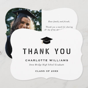 Modern Black and White Graduation Cap Photo Thank You Card