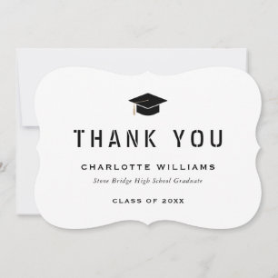 Modern Black and White Graduation Cap Thank You Card