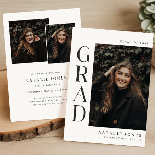 Modern Black and White Graduation Party Photo Invitation