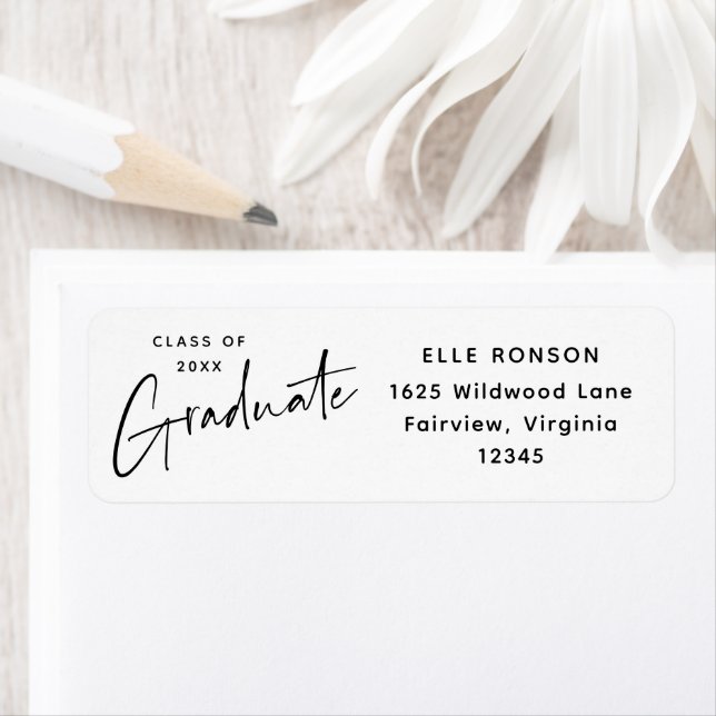 Modern Black and White Graduation Return Address Label (Insitu)
