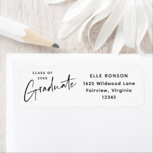Modern Black and White Graduation Return Address Return Address Label