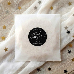 Modern Black and White Graduation Thank You Favour Classic Round Sticker