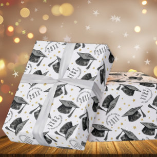 Modern Black and White Graduation Wrapping Paper