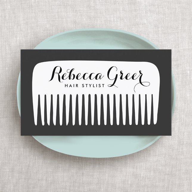 Modern Black and White Hairstylist Comb Hair Salon Business Card (Creator Uploaded)