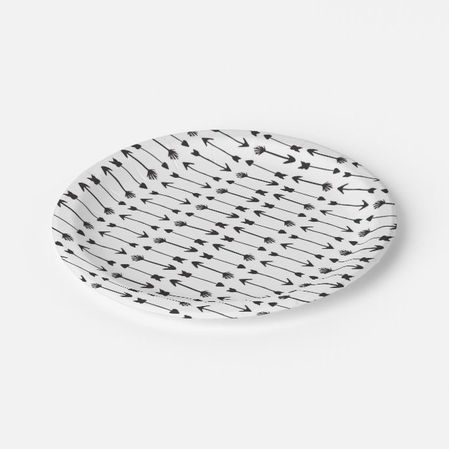 Modern Black and White Hand Drawn Arrows Paper Plate (Angled)